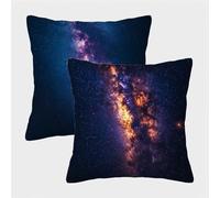 Bleu Housse Coussin 50x50 Lot de 2, Ciel éToilé Taie Oreiller 50x50, Lin Housse de Coussin avec Fermeture Éclair Invisible, Carré Taie d'oreiller pour Extérieur Jardin Salon Décor Maison Cadeau Z-7224