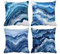 Bleu Housse Coussin 55x55 Lot de 4 Housse de Coussin Exterieur Impermeable Lin Cushion Covers Nuage Motif avec Fermeture Éclair Lnvisible pour Decoration Salon Chambre Exterieur Jardin Terrasse y18-9