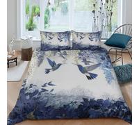Bleu Hummingbirds Linge de Lit Microfibre résistante 3 Pièces 3D Effet Léger Nature botanique Art Parure de Lit avec Taie d'oreiller Facile d'entretien for Chambre de garçons King（220x240cm）