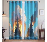 Bleu Illustration Navire De Guerre Bataille Navale Rideaux À Œillets Anti Froid Anti UV Doux Et Durables Rideau 2 Pièces pour Chambre 168L X 214H Cm