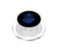 Bleu Jésus Icône Couleur Unique Portrait Sacré Chrétien Art PopSockets PopGrip pour MagSafe