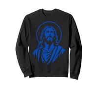 Bleu Jésus Icône Couleur Unique Portrait Sacré Chrétien Art Sweatshirt
