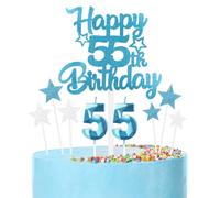 Bleu Joyeux 55ème anniversaire bougies gâteau Toppers Set,3D Numéro 55 bougie pour gâteau,55ème anniversaire décorations pour hommes femmes,bleu argent bougie gâteau Toppers pour fournitures de fête