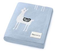 Bleu La La Couverture pour Bébé pour Garçons et Filles - 100% Coton Doux Réception Emmailloter Berceau Poussette Cadeau Couverture pour Nouveau-nés Nourrissons Tout-Petits (Lama - Bleu)