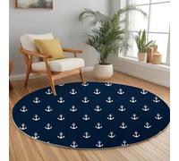 Bleu Marine Antidérapant Tapis Rond 90 cm, Icônes Nautiques Simples Lavable en Machine Tapis Rond, Moquette de Salon et Chambre Doux et Confortable, Idéal pour Intérieurs décoration