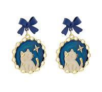 Bleu marine arc chat boucles d'oreilles étoile chaton déclaration boucles d'oreilles pour les femmes bijoux de bande dessinée mignon adapté pour les fêtes, le travail et la vie quotidienne