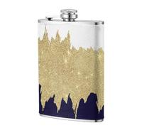 Bleu marine, blanc, faux or,Flasque de poche plate de 8 oz en acier inoxydable 304, idéale pour les activités de plein air.