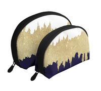 Bleu Marine Blanc Faux Or, Trousse de Maquillage Coquille Femme Petit Porte-Monnaie Trousse de Toilette Trousse à cosmétiques 2 pièces