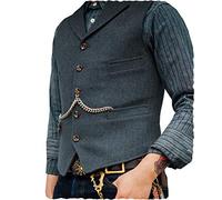 Bleu marine clair Gilets Sans Manche Désinvolte Homme Costume Formel Gilet de Costume de Tailleur en Lainage Tweed Rétro Arête de Hareng col Cranté élégant Garçons d'Honneur de Mariage de Bal-L