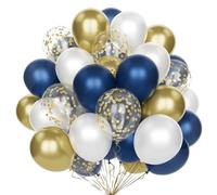 Bleu Marine Doré Ballons, 60 Pcs 12 Pouces avec Confettis Dorés - Ballons Latex Hélium pour Décorations Anniversaire Mariage Fête Baby Shower