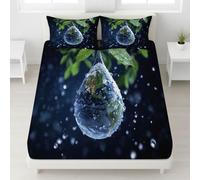 Bleu Marine Drap Housse, 180 x 200 x 30 cm,Polyester Microfibre Coins Élastiqués Feuille pour Matelas Épais jusqu'à 30 cm (12"), Abstrait Goutte d'eau Feuille Pianeta Drap Housse