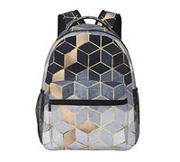 Bleu marine Or Gradient Cubes Art Sacs à bandoulière en polyester durable Sac à main antivol polyvalent Grande capacité Voyage Randonnée et camping Sac à dos