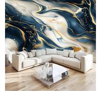 Bleu Marine Papier Peint Intissé 3D Texture D'Or En Marbre Panoramique Fresque Murale, Pour Salon & Chambre Fond Tv Décoration - (Facile À Poser) 300 X 210 Cm