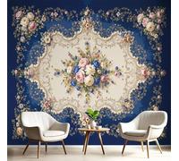 Bleu Marine Papier Peint Panoramique, Papier Peint Géométrique Floral Élégant Murale 400X280Cm (L X H) - Chambre Coucher D’Enfant Salon Décoration Botanique Traditionnel Photo Poster Geant Murale