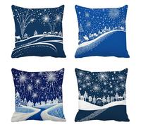 Bleu Marine Taie Oreiller 80 x 80 Lot de 4 Velours Coussin Canape Housse Coussin Feux d'artifice Coussins Canapé Coussins Carré Taies D'oreillers Exterieur Impermeable, pour Décoration Maison a-228