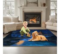 Bleu Marine Tapis Salon Paysage Ville Antique Gothique Fantastique, Tapis Chambre de Moquette Poil Ras Lavable en Machine Moquette Rectangulaire Antidérapant Salle a Manger Chambre Adulte 120 x 180 cm