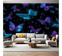 Bleu NéOn Papier Peint Panoramique Papillon du ciel étoilé 3D Trompe L'oeil Moderne Papier Peint 250 x 175 cm Grandes Murales Poster pour Salon, Adulte Chambre d'enfants, Étude Décor