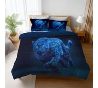 Bleu Noir Mystère Élégant Léopard 140 x 200 cm Housse de Couette avec Fermeture Éclair Douce Décoratif Parure de lit avec 1 Taie d’Oreiller Literie Parure pour Adultes et Enfants