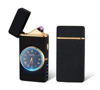 (Bleu) Nouvelle Horloge En Métal, Briquet À Double Arc, Affichage Led, Rechargeable Par Usb, Portable, Sans Flamme, Lampe De Poche Pour Camping En Plein Air, Cadeaux Pour Hommes