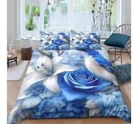 Bleu Oiseau Parure de Lit Léger Microfibre résistante 3 Pièces 3D Effet Nature Floral Art Housse de Couette avec 2 Taies d'oreiller Hypoallergique for Adulte Single（140x200cm）