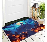 Bleu Orange Chauve-Souris Citrouille Halloween Paillasson,Tapis De Sol Antidérapant Intérieur Extérieur Maison Jardin,Architecture du Château pour Salle De Bains Chambre Cuisine,60X90Cm