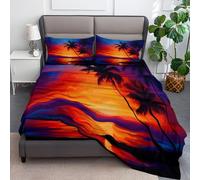 Bleu Orange Drap Housse 90 x 190 cm Magnifique Motif De Coucher De Soleil sur La Mer, Doux Résistant Anti-Plis Élastique Tout Autour - Antidérapants Résistant aux Rides Drap Housse en Microfibre
