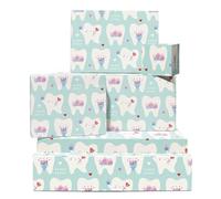 Bleu Papier Cadeau - 6 Feuilles Of Turquoise With Smiling Tooth Personnages Et Treats Anniversaire Wraps Pour Kids, Adultes Sweet Dentiste Noël Parties Action De Grâce By Central 23