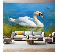 Bleu Papier Peint 300x210 cm Cygne blanc à l'aquarelle Panoramique 3D Poster Geant Mural Photo Muraux Pour Salon Chambre à Coucher Maison Décoration Intérieure Moderne