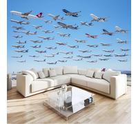 Bleu Papier Peint Enfant 400x280 cm vol d'avion qui décolle 3D Effet Moderne Salon Chambre Chambre Décoration Murale Tableaux Muraux Tapisserie Adolescents GarçOns Filles