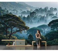 Bleu Papier Peint Intissé Forêts Denses Et Montagnes Panoramique Fresque Murale, Pour Salon & Chambre Fond Tv Décoration - (Facile À Poser) Naturalisme 308 X 220 Cm