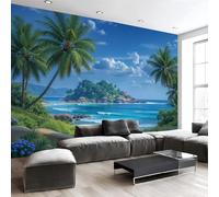 Bleu Papier Peint Intissé Paysages Tropicaux Insulaires Panoramique Fresque Murale, Pour Salon & Chambre Fond Tv Décoration - (Facile À Poser) Style Station Balnéaire Tropicale 450 X 315 Cm