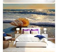 Bleu Papier Peint Panoramique 3D Intissé Plage Coquillages Vagues Panoramique Peinture Murale pour Salon Chambre à Coucher D'Enfant Maison Personnalisé Décoration Murale 350x256 cm