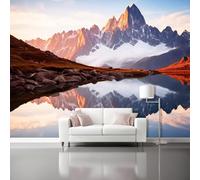 Bleu Papier Peint Panoramique Autocollante, Montagne enneigée lac reflet Photo Poster Mural pour Salon Chambre 400 x 280 cm Papier Peint Intissé Maison Décoration Intérieure