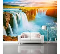 Bleu Papier Peint Panoramique Autocollante, Vent naturel cascades canyons Photo Poster Mural pour Salon Chambre 400 x 280 cm Papier Peint Intissé Maison Décoration Intérieure