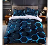 Bleu Parure de lit 90x190 cm Motif géométrique en nid d'abeille Housse de Couette 1 Personne Microfibre Imprimée avec Fermeture à glissière et 1 taies d'oreiller pour Chambre Enfant