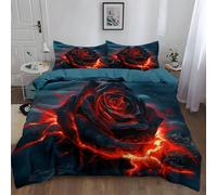 Bleu Parure de Lit Style Fantastique Lave Roses Housse de Couette 200 x 200 cm, Ensemble de Literie avec 1 Housses de Couettes et 1 Taie d'oreiller pour 2 Personnes