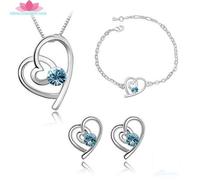 BLEU Parure Pendentif Coeur Ajouré avec Strass Ensemble Bijoux élégant Collier Boucles d'Oreilles - Cadeau fête des mères