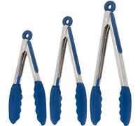 Bleu Pinces de Cuisine en Silicone - Set De 3-18x23x30,5 CM - pour BBQ Grill, Cuisson au Four, Le Service de Salade Steak Légumes | Acier Inoxydable avec Extrémités en Silicone