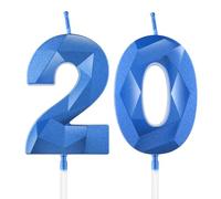 Bleu profond bougies d'anniversaire en forme de chiffre 20, 3D bougies Bleu profond décoration de gâteau,décoration de gâteau pour fête d'anniversaire, mariage,bougie d'anniversaire pour gâteau