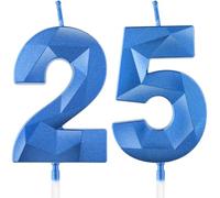 Bleu profond bougies d'anniversaire en forme de chiffre 25, 3D bougies Bleu profond décoration de gâteau,décoration de gâteau pour fête d'anniversaire, mariage,bougie d'anniversaire pour gâteau