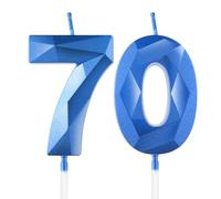 Bleu profond bougies d'anniversaire en forme de chiffre 70, 3D bougies Bleu profond décoration de gâteau,décoration de gâteau pour fête d'anniversaire, mariage,bougie d'anniversaire pour gâteau