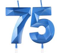 Bleu profond bougies d'anniversaire en forme de chiffre 75, 3D bougies Bleu profond décoration de gâteau,décoration de gâteau pour fête d'anniversaire, mariage,bougie d'anniversaire pour gâteau