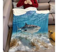 Bleu Profond Couverture Polaire 70 x 100 cm Requin des Fonds Marins Impression 3D Plaid Polaire Douce Moelleuse Chaudes Flanelle Couverture de Lit Plaid pour Filles et Garçons