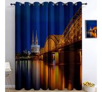 Bleu Rideau Occultant Salon 75 x 166 cmPhotographie D'Architecture Moderne Impression Rideaux Thermique Isolant Anti Froid Polyester Lot De 2 Rideaux De Fenêtre pour Chambre Cuisine Décoration