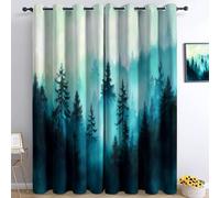 Bleu Rideau Occultant Thermiques, Paysage Solitude De La Nature Double Rideau Isolant Anti-Bruit, Économie d'Énergie, Opaque Doux et Esthétiques pour Chambre et Salon, Lot de 2, 140 x 260 cm