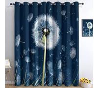 Bleu Rideau Occultant Thermiques, Pissenlits dans Un Style Moderne Double Rideau Isolant Anti-Bruit, Économie d'Énergie, Opaque Doux et Esthétiques pour Chambre et Salon, Lot de 2, 140 x 245 cm
