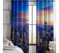 Bleu Rideaux à Œillets Occultant, Rideau en Polyester Imprimé Délicat Moderne Ville New York pour la Décoration du Salon de la Chambre - 110 X 215 cm (L x H) (2 Panneaux)