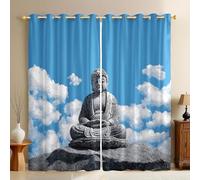 Bleu Rideaux Occultants Pierres Noires pour la méditation Lot de 2 Opaques, Thermiques et Phoniques, Anti Froid avec Œillets pour Chambre et Salon 117L X 229H cm