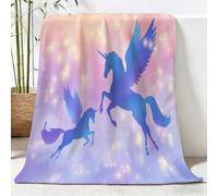 Bleu Rose Polaire Moelleuse Flanelle Couverture, Féerique Minimaliste Peluche Imprimées Couvertures pour Lit Chaise Canapé Maison Bureau, Licorne Étoiles Douce et Légères Couverture, 150 x 200 cm