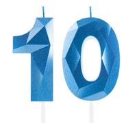 Bleu Royal 10ème Anniversaire Bbougies, 10ème Anniversaire Décorations pour Garçon fille, 3D Numéro 10 Bougie pour Gâteau, Saphir Bougie Topper pour Fête d'Anniversaire Mariage Anniversaire